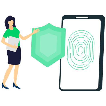 Girl showing fingerprint mobile protection  Illustration