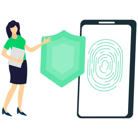 Girl showing fingerprint mobile protection  Illustration