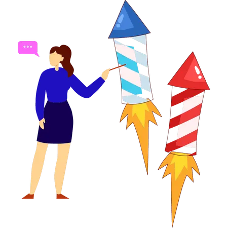 Girl showing firework rocket  Illustration