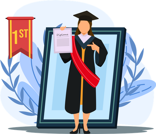 Girl showing first position in graduation  イラスト