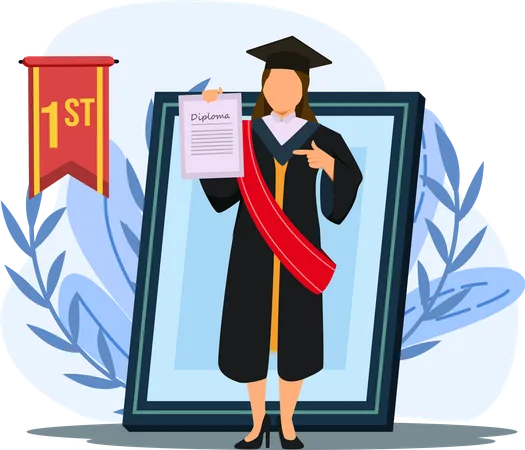 Girl showing first position in graduation  Illustration