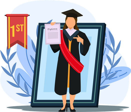 Girl showing first position in graduation  Illustration