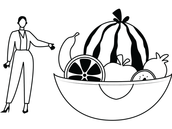 Girl showing fruit bowl  Illustration