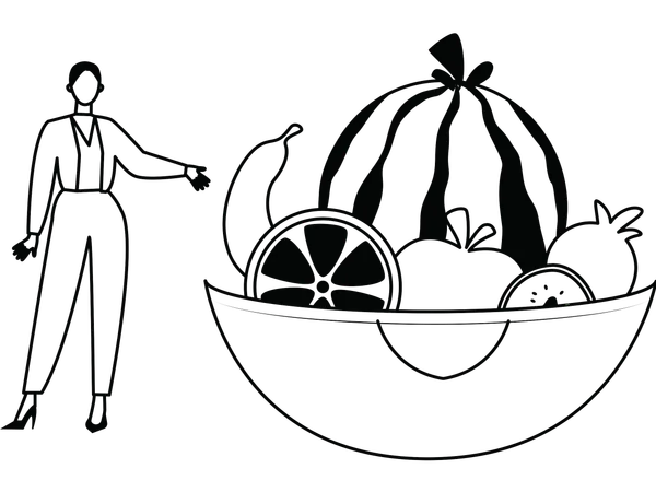 Girl showing fruit bowl  Illustration