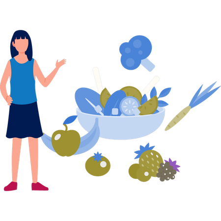 Girl showing fruit meal in bowl  Illustration