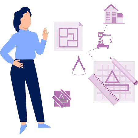 Girl showing geometric tools  Illustration