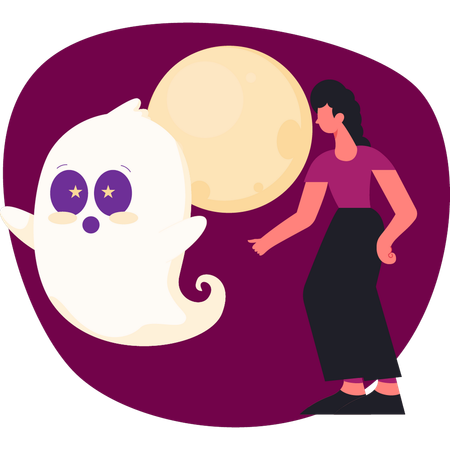 Girl showing ghost sticker  Illustration