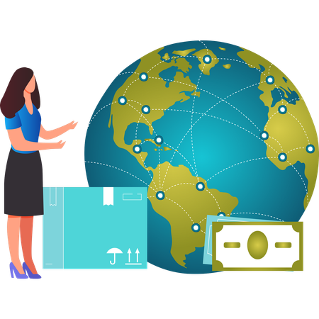 Girl showing global economy  Illustration