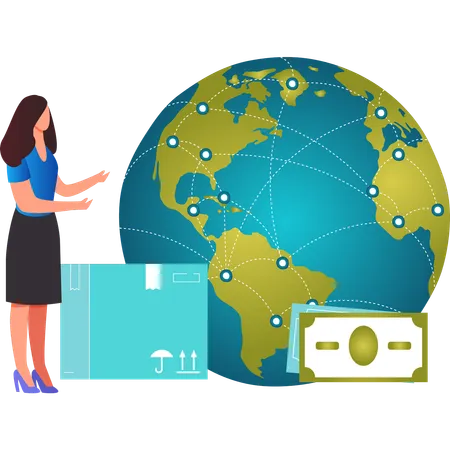 Girl showing global economy  Illustration