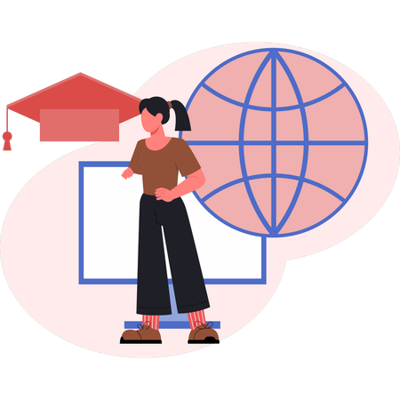 Girl showing global learning development  Illustration