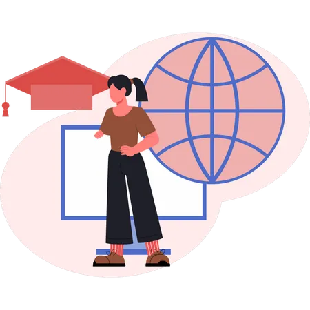 Girl showing global learning development  Illustration