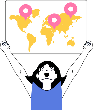 Girl showing global locations  Illustration