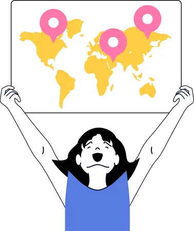 Girl showing global locations  Illustration