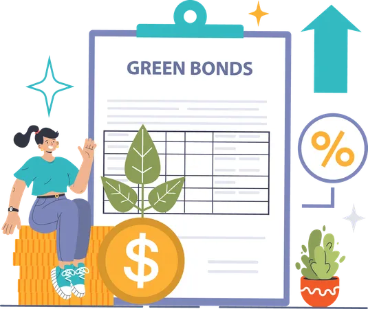 Girl showing green bonds  Illustration