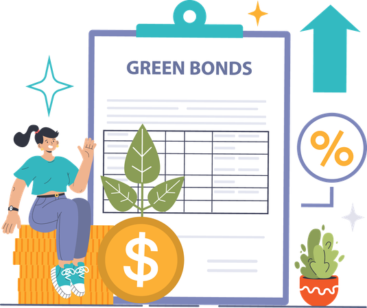 Girl showing green bonds  Illustration