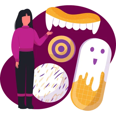 Girl showing halloween stickers  Illustration