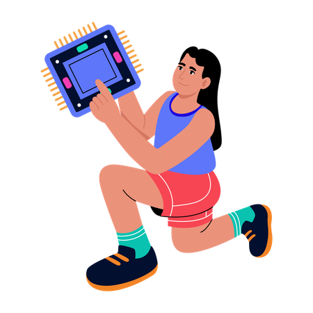 Girl showing hardware processor  Illustration