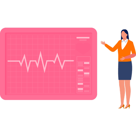 Girl showing heart beat checking machine  Illustration