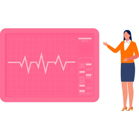 Girl showing heart beat checking machine  Illustration