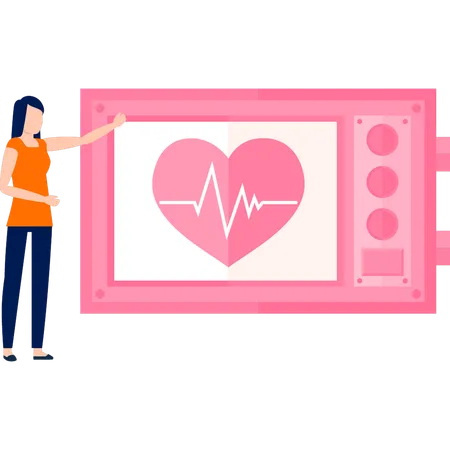 Girl showing heartbeats on screen  Illustration