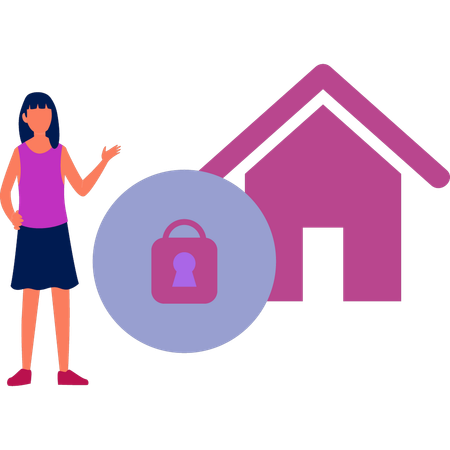 Girl showing house lock  Illustration