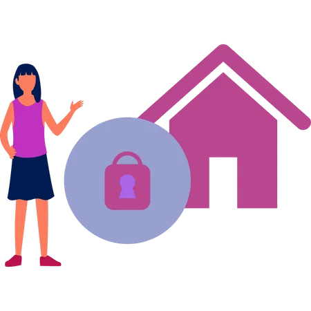 Girl showing house lock  Illustration