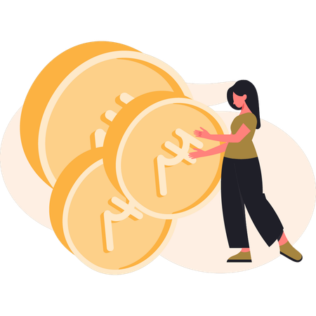 Girl showing hv token coin  Illustration