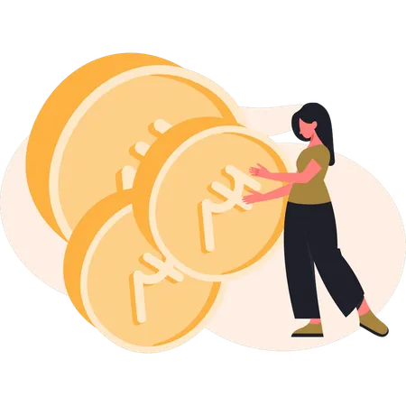 Girl showing hv token coin  Illustration