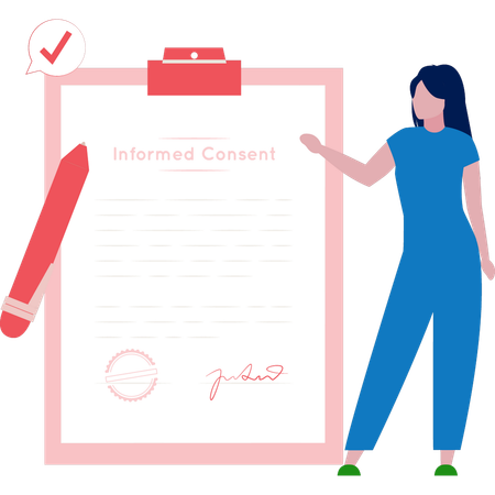 Girl showing informed consent document  Illustration