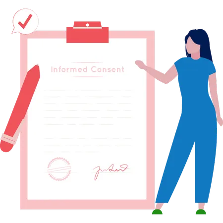 Girl showing informed consent document  Illustration