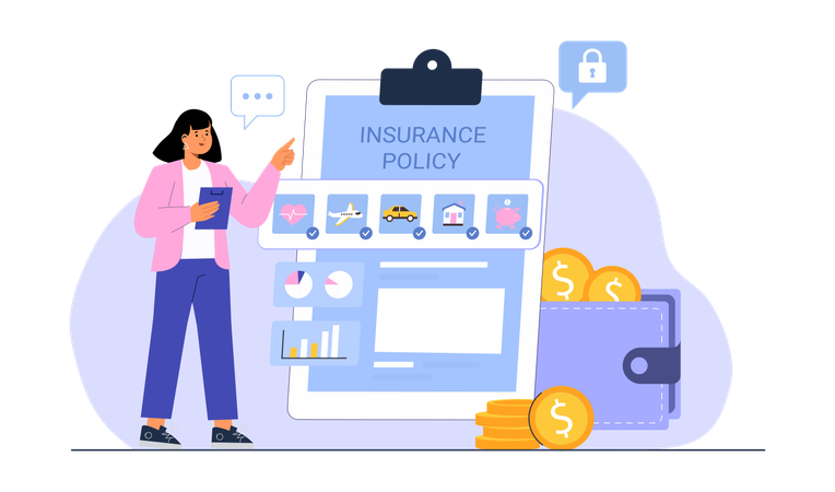 Girl showing insurance policy paper  Illustration