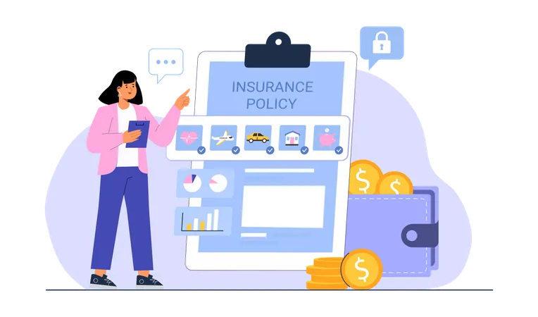 Girl showing insurance policy paper  Illustration