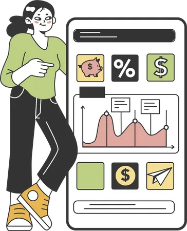 Girl showing investment analysis  Illustration