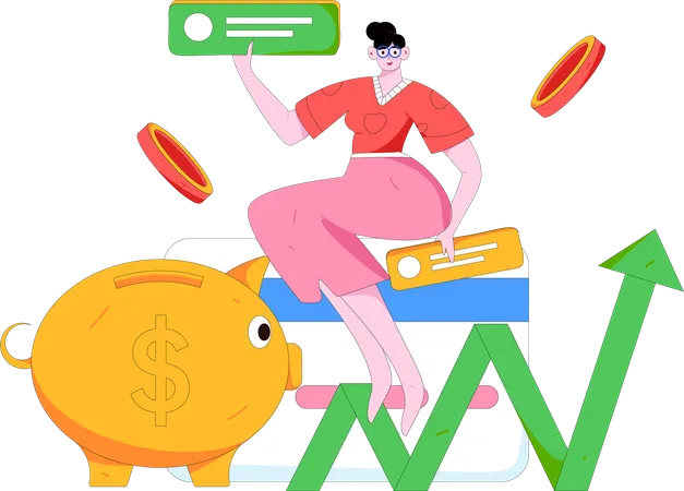 Girl showing investment profit  Illustration