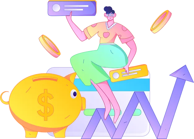 Girl showing investment profit  Illustration