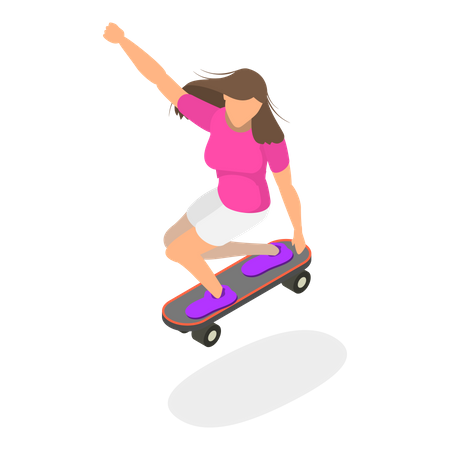 Girl showing its amazing skate boarding skills  Illustration