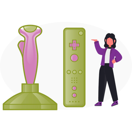 Girl  showing joystick  Illustration
