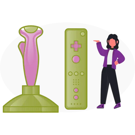 Girl  showing joystick  Illustration