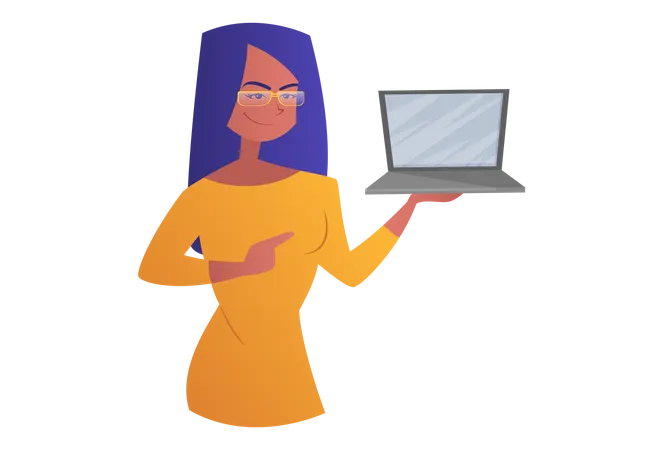 Girl showing laptop Illustration