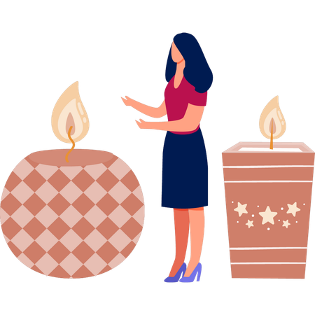 Girl showing lighted candle  Illustration