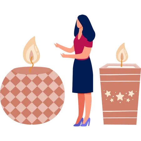 Girl showing lighted candle  Illustration