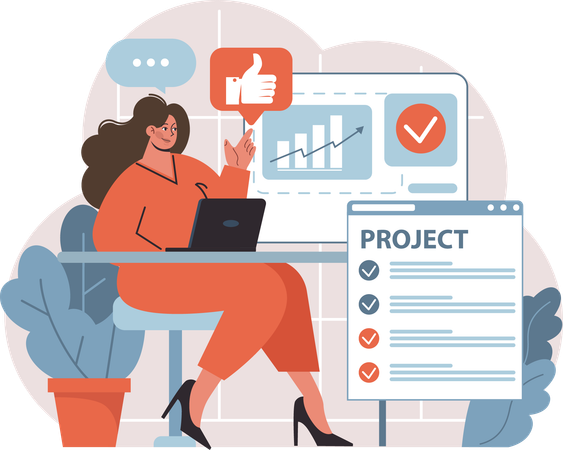 Girl showing like while doing project growth  Illustration