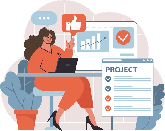 Girl showing like while doing project growth  Illustration