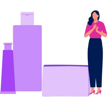 Girl showing liquid beauty products  Illustration