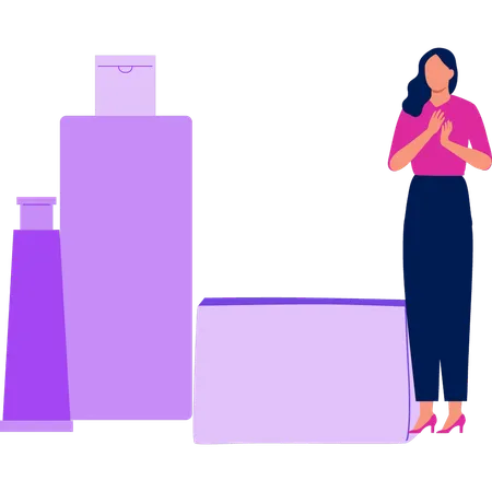 Girl showing liquid beauty products  Illustration