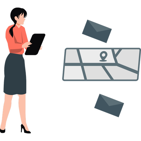 Girl showing location map  Illustration