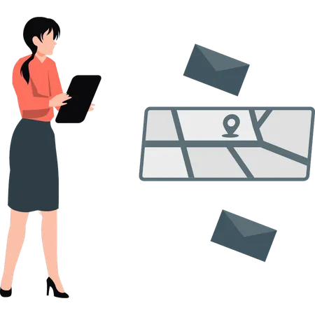 Girl showing location map  Illustration