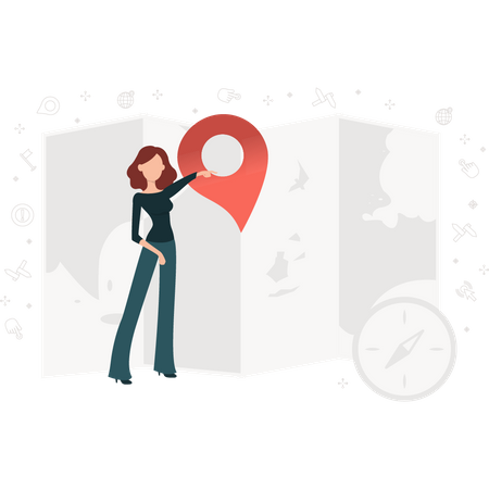 Girl showing location on map Illustration