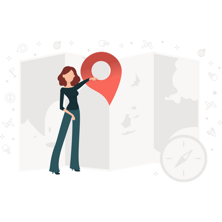 Girl showing location on map  Illustration