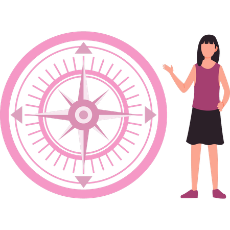 Girl showing location with compass  イラスト